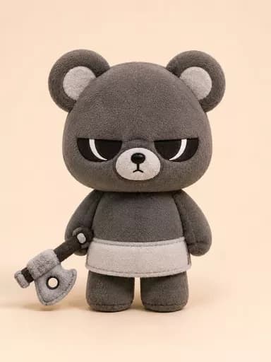ガン見ベアー（INTJ）のぬいぐるみ3D画像。恋するへびべあ診断16タイプの「静かな執着くま」タイプ。